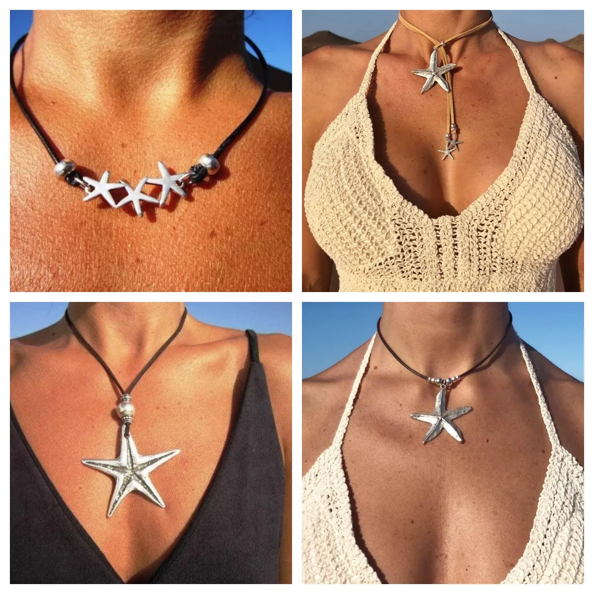 Gold necklaces for women -Beach Starfish Alloy Rope Women's Necklace