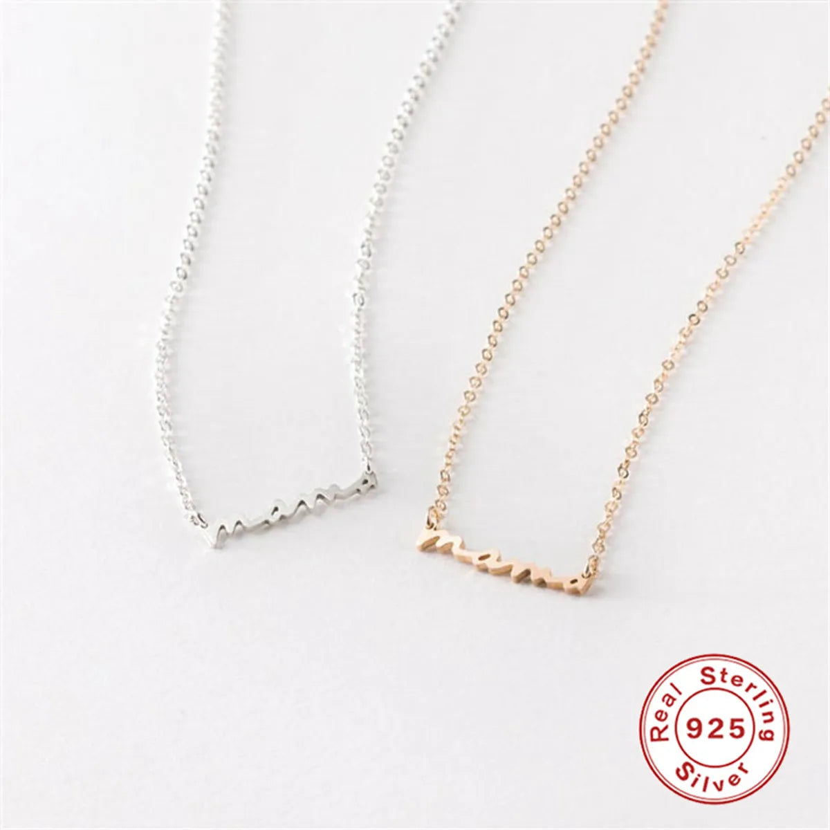 Bridal pearl necklaces for women -1 Piece Mama Simple Style Letter Sterling Silver Plating Necklace