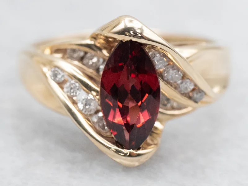 Ruby rings for women -Garnet and Diamond Bypass RIng