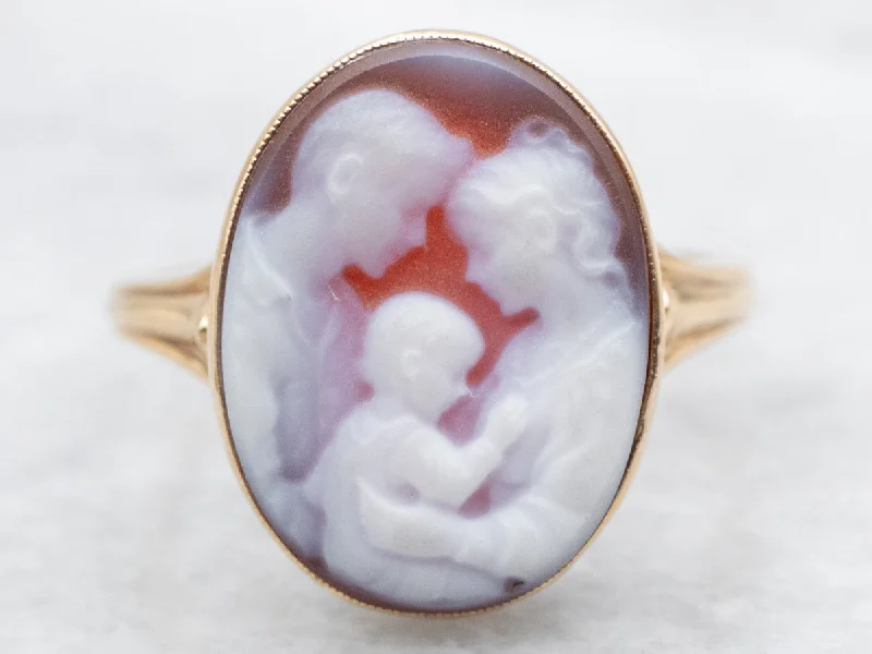 Custom rings for women -Carved Family Sardonyx Cameo Gold Ring