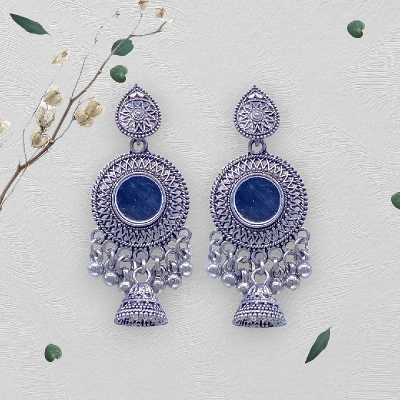 Statement earrings for special occasions -Mirror Studed Delicate Oxidised Earrings