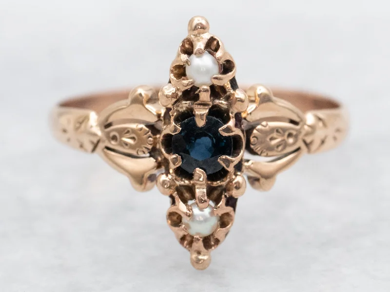 Trendy rings for women -Victorian Sapphire and Seed Pearl Navette Ring