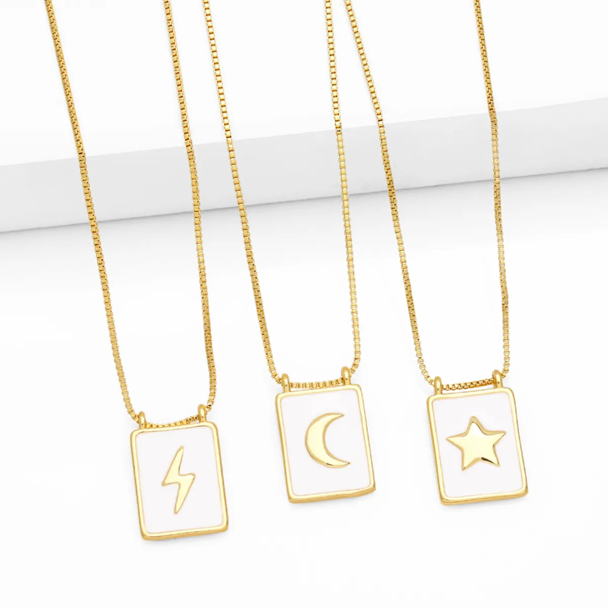 Classic necklaces for women -Simple Style Square Star Moon Copper 18k Gold Plated Pendant Necklace In Bulk