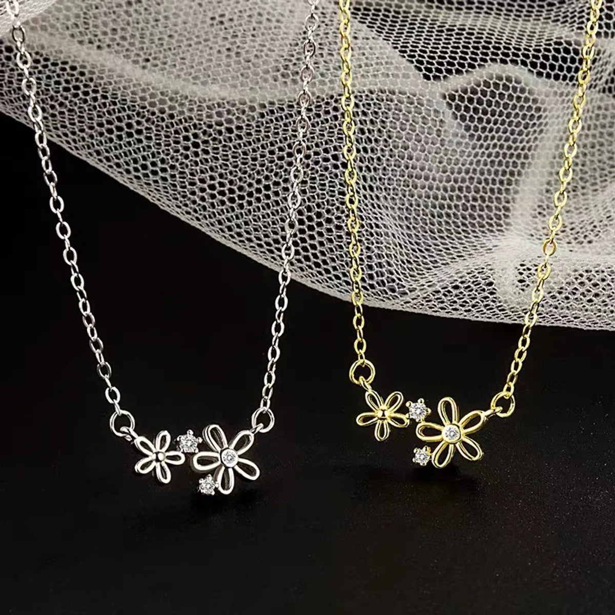 Wedding pendant necklaces for women -Wholesale Simple Style Flower Sterling Silver Zircon Necklace