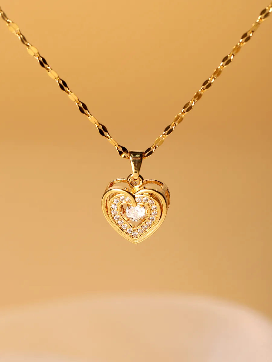 Colored gemstone necklaces for women -Elegant Simple Style Heart Shape Stainless Steel Plating Zircon 18k Gold Plated Pendant Necklace