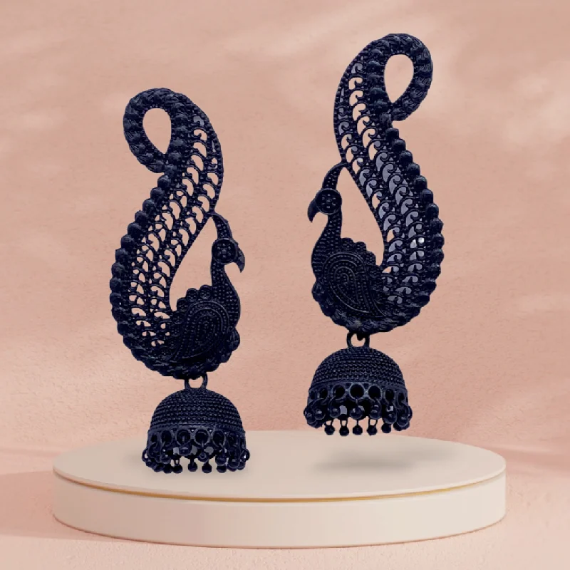 Intricate earrings for women -Peacock Head All Black Zumkha Earrings