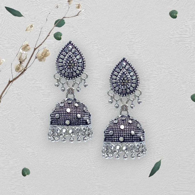 Silver dangle earrings for women -Small Oxidised  Zumkha Earrings