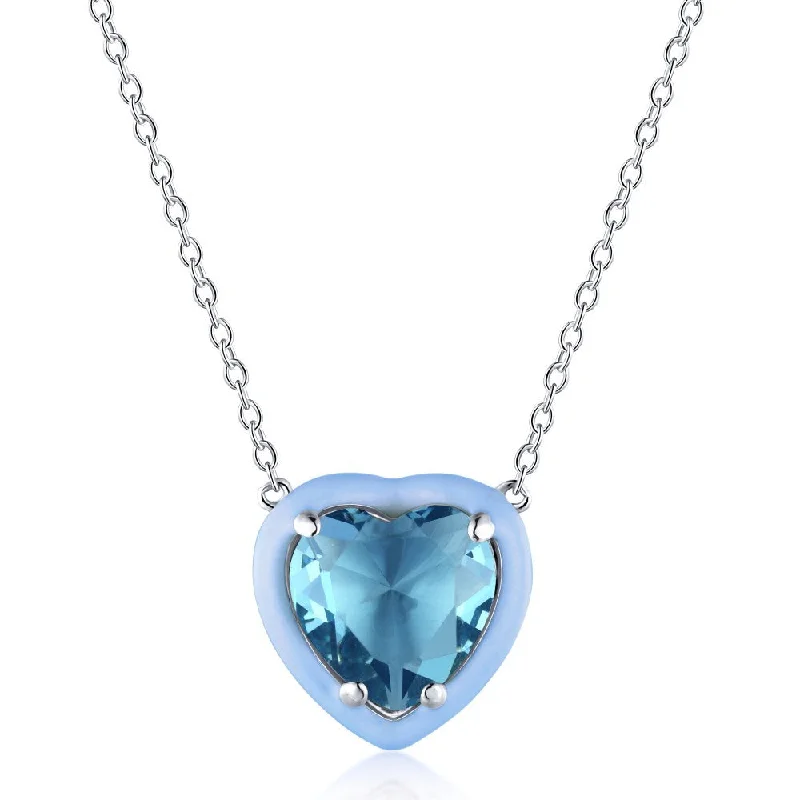 White Gold Color Blue Heart Dy190133