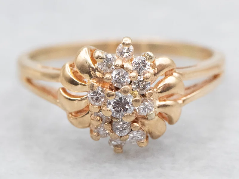 Promise rings for women -Gold Diamond Cluster Ring