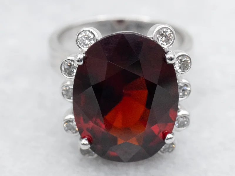 Silver gemstone rings for women -Modern Garnet and Diamond Cocktail Ring