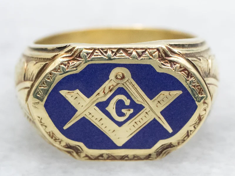 Diamond solitaire rings for women -Blue Enamel Masonic Ring