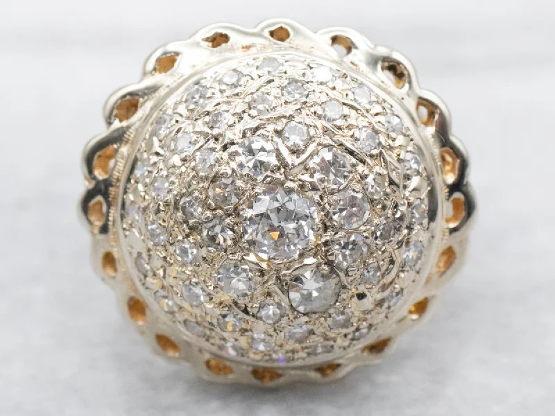 Gold band rings for women -Bold Polished Gold Domed Diamond Cluster Ring