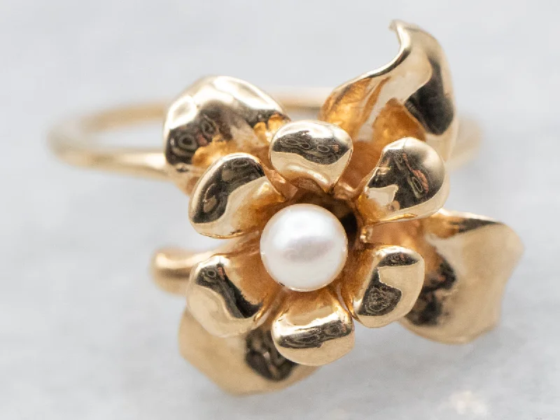 Cocktail rings for women -C. Krypel Handmade Pearl Flower Ring