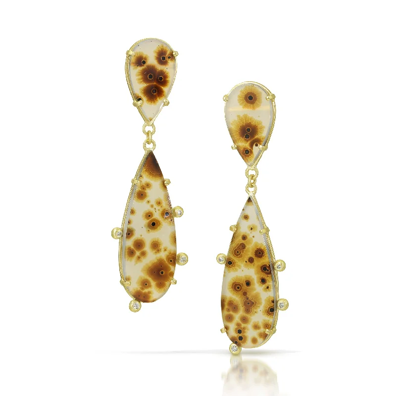 Large dangle earrings for women -Dendritic Agate and Diamond Teardrop Earrings