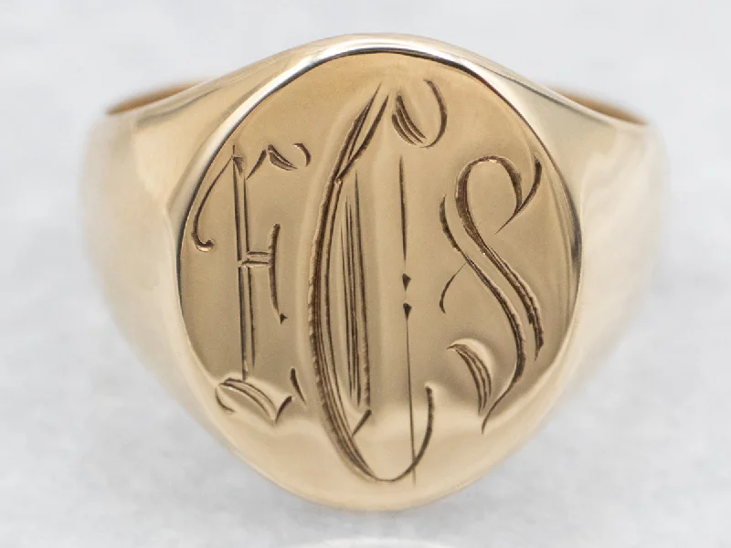 Elegant rings for women -Yellow Gold "ESC" Engraved Signet Ring