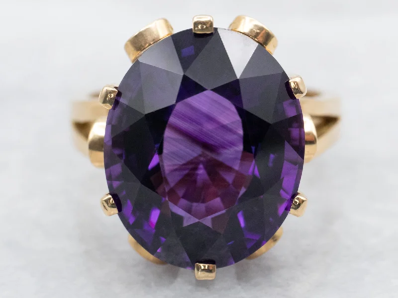 Unique wedding rings for women -Vintage Amethyst Solitaire Cocktail Ring