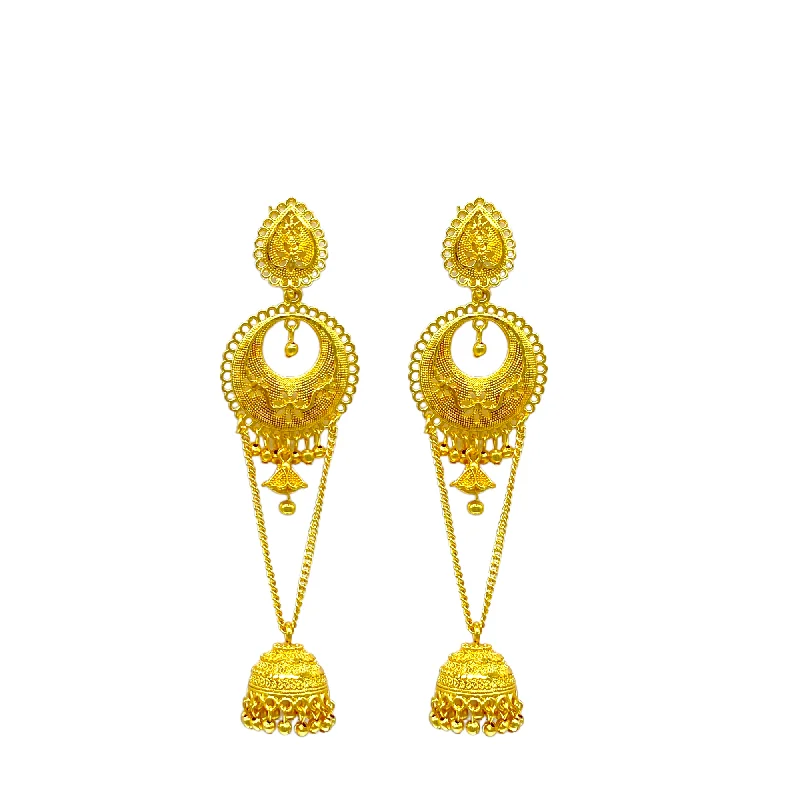 Elegant earrings for women -Gold Chandbali Earrings with chain hanging and zumkhi