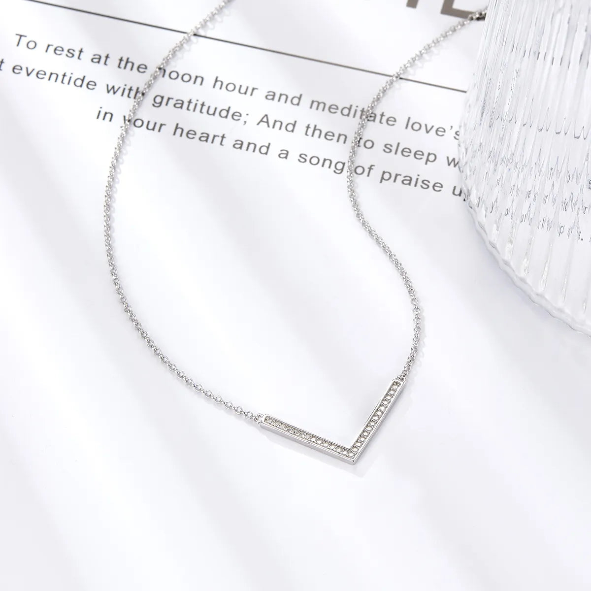 Personalized birthstone necklaces for women -Sterling Silver White Gold Plated Simple Style Shiny V Shape Inlay Zircon Necklace