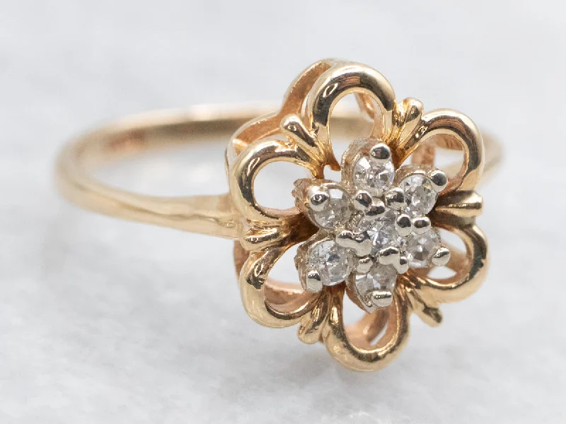 Gemstone engagement rings for women -Two Tone Gold Floral Diamond Cluster Ring