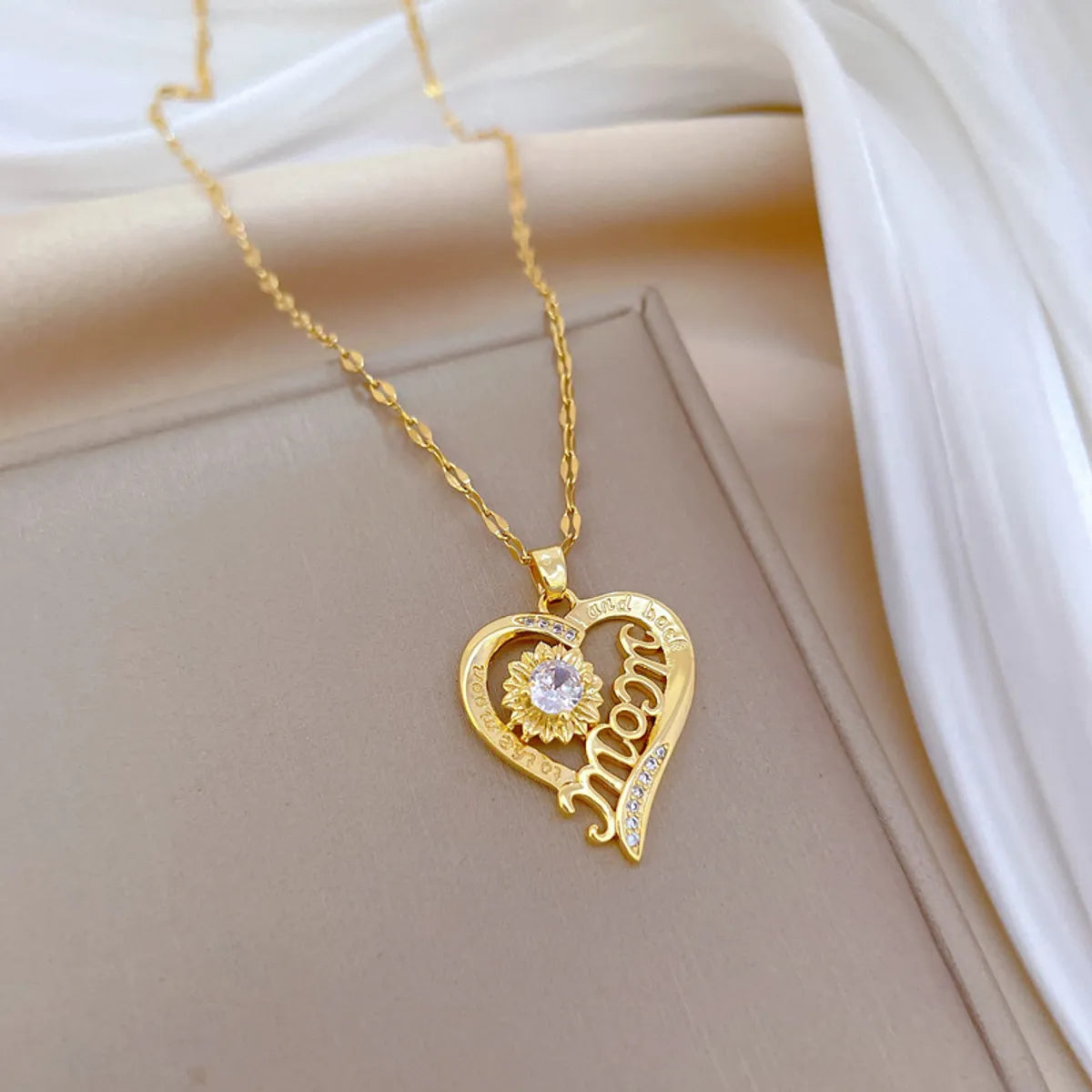 Custom-designed necklaces for women -Titanium Steel Copper MAMA Simple Style Classic Style Hollow Out Inlay Letter Heart Shape Flower Zircon Pendant Necklace