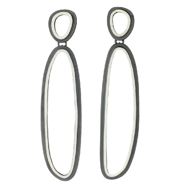 Layered earrings for women -Eclipse Double Organic Oval Earrings - long