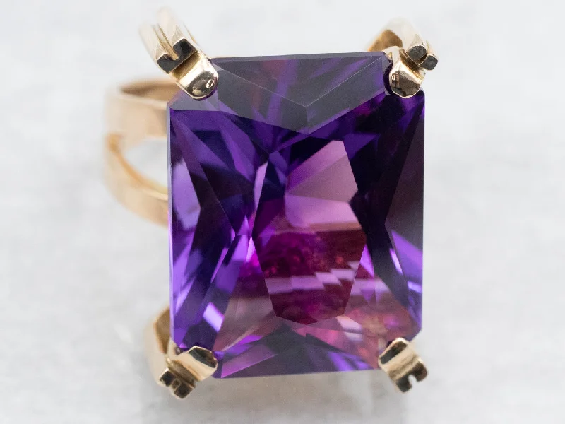 Gemstone rings for women -Emerald-Cut Amethyst Cocktail Ring