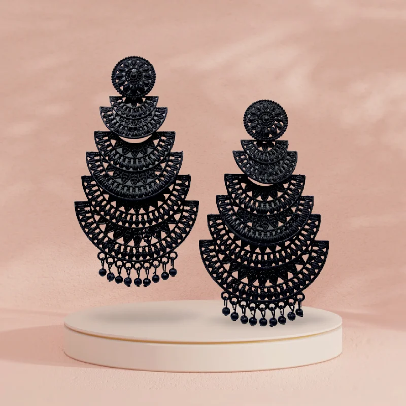 Pearl earrings for women -Oxidised Black Earrings with Five layered semi circular design