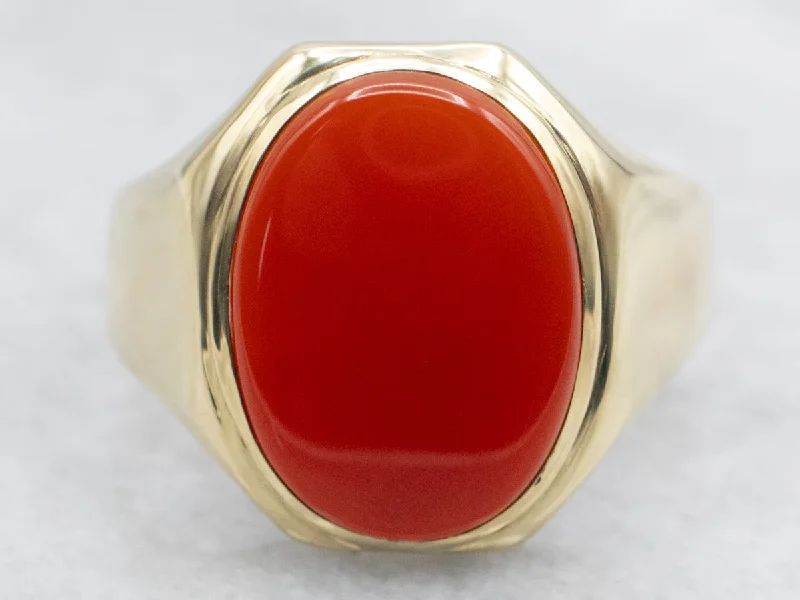 Fashion rings for women -Men's 1930s Green Gold Carnelian Ring