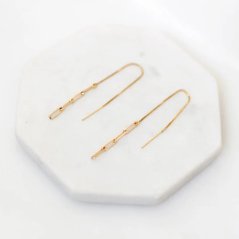 Gold stud earrings for women -Link Threader