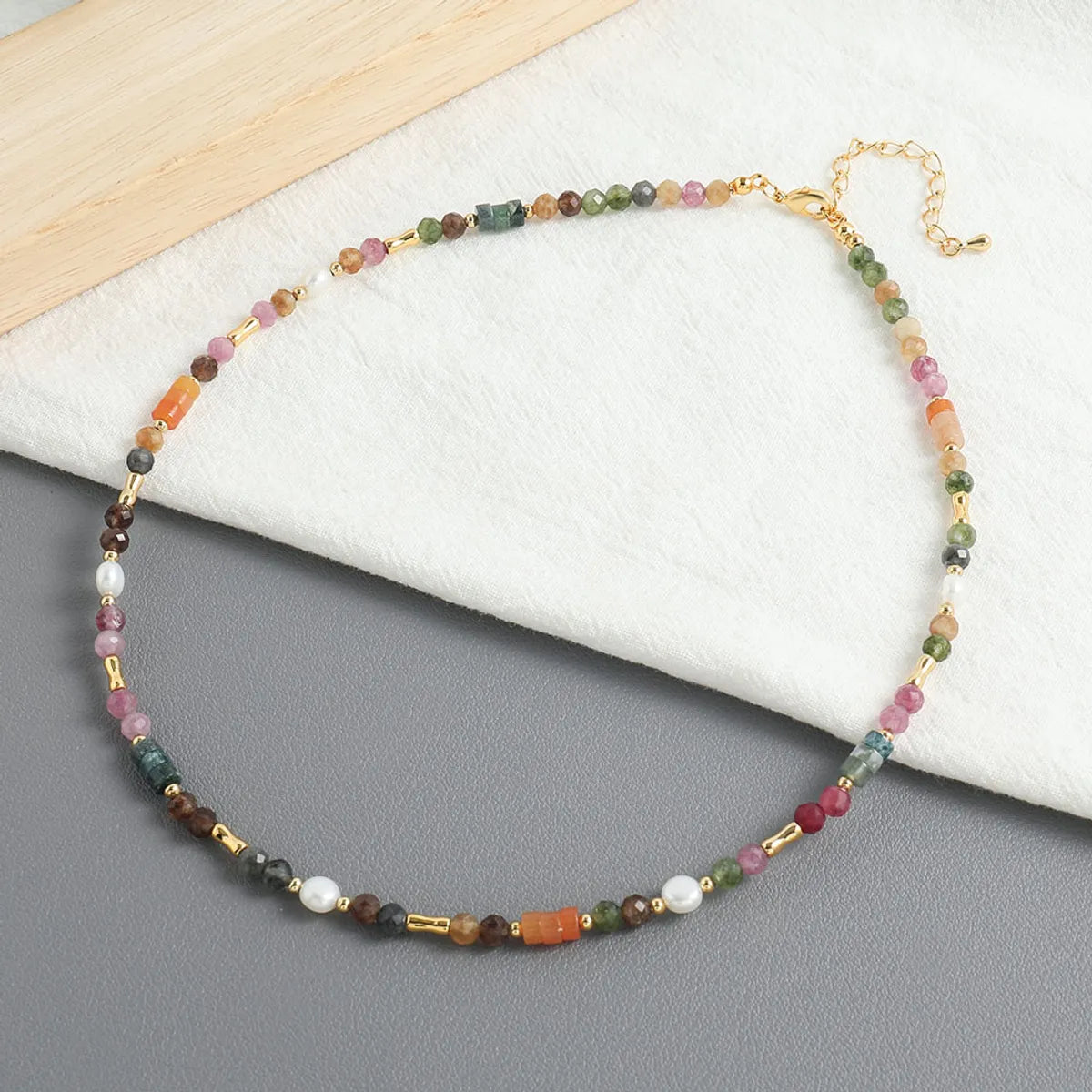 Pearl and gold necklaces for women -Sweet Geometric Color Block Freshwater Pearl Tourmaline Copper Beaded Handmade Women's Necklace