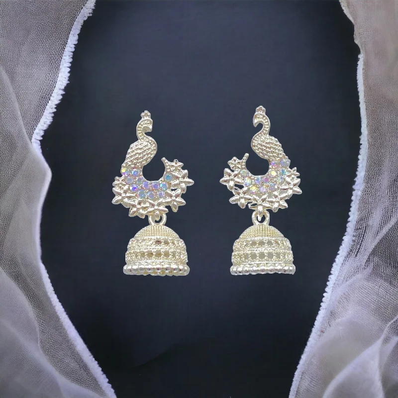 Minimalist earrings for women -Peacock White Gold Zumkhi Earrings