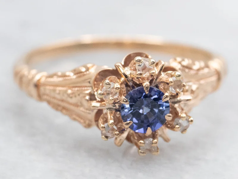 Modern rings for women -Victorian Sapphire and Rose Cut Diamond Buttercup Halo Ring