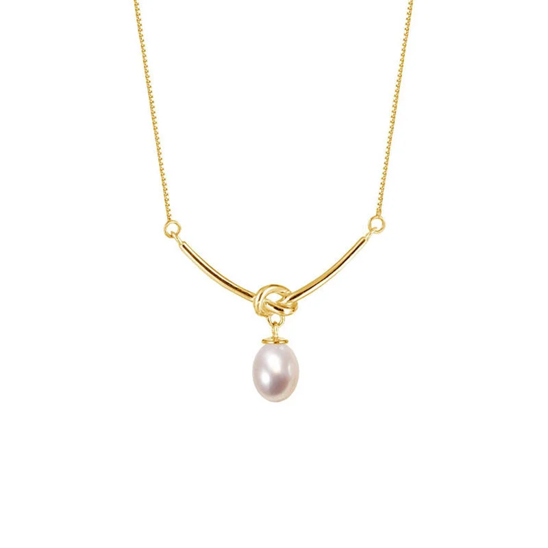 Pearl Bends and Hitches Necklace-Es1720 [Yellow Gold]]