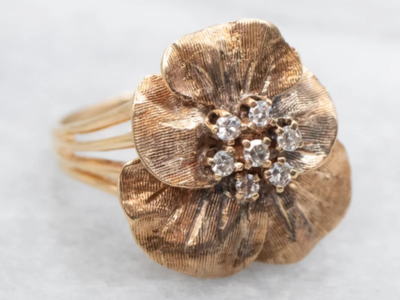 Silver gemstone rings for women -Vintage Gold Flower Diamond Cluster Ring