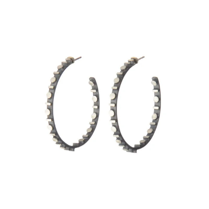 Stud earrings with diamonds for women -Eclipse Line/Dot Hoop Earrings