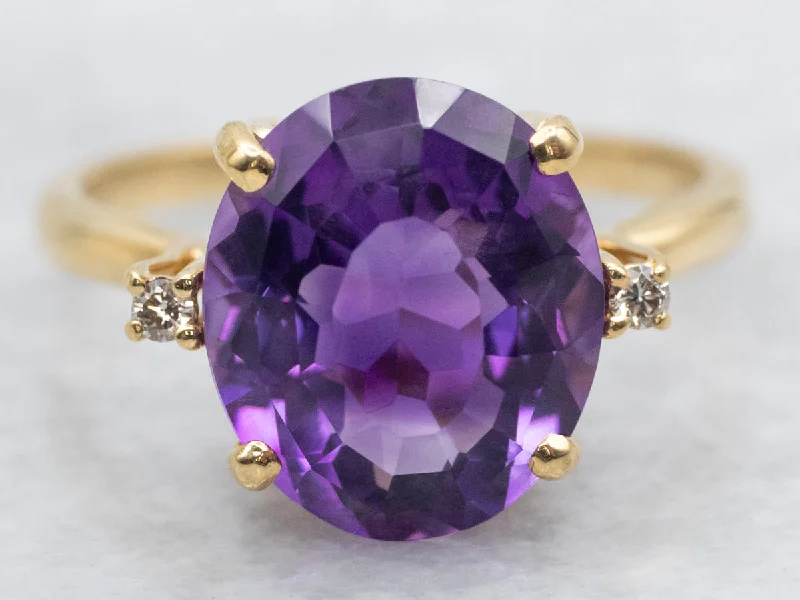 Unique rings for women -Amethyst and Diamond 18-Karat Gold Ring