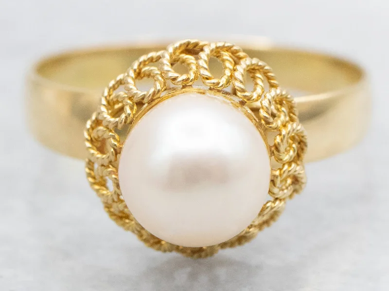 Custom-designed rings for women -Saltwater Pearl 18-Karat Gold Filigree Ring