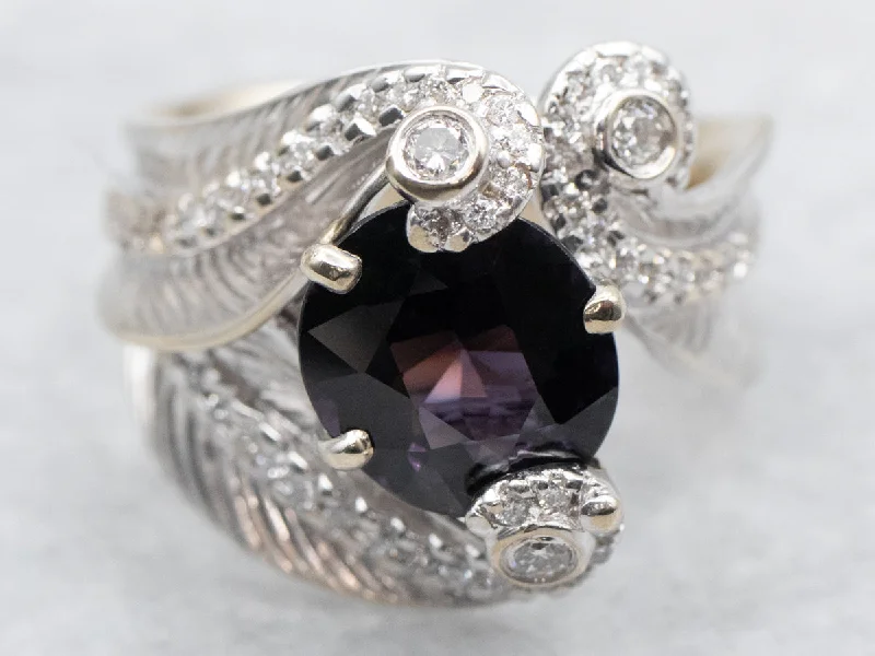 Classic rings for women -Feathered Spinel and Diamond Cocktail Ring