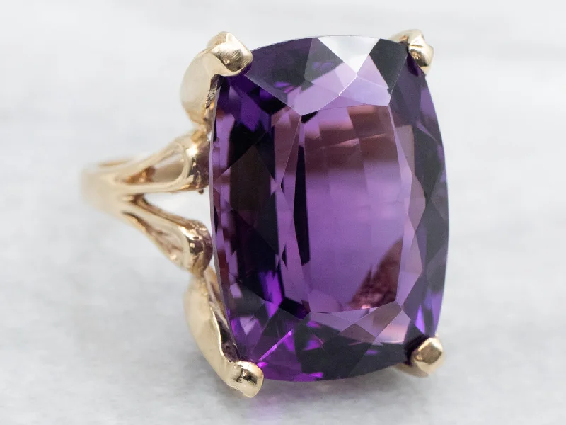 Stackable silver rings for women -Gold Amethyst Statement Ring