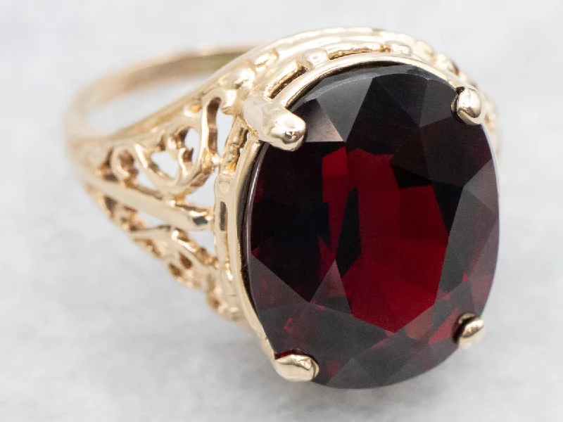 Simple diamond rings for women -Garnet and Gold Filigree Cocktail Ring