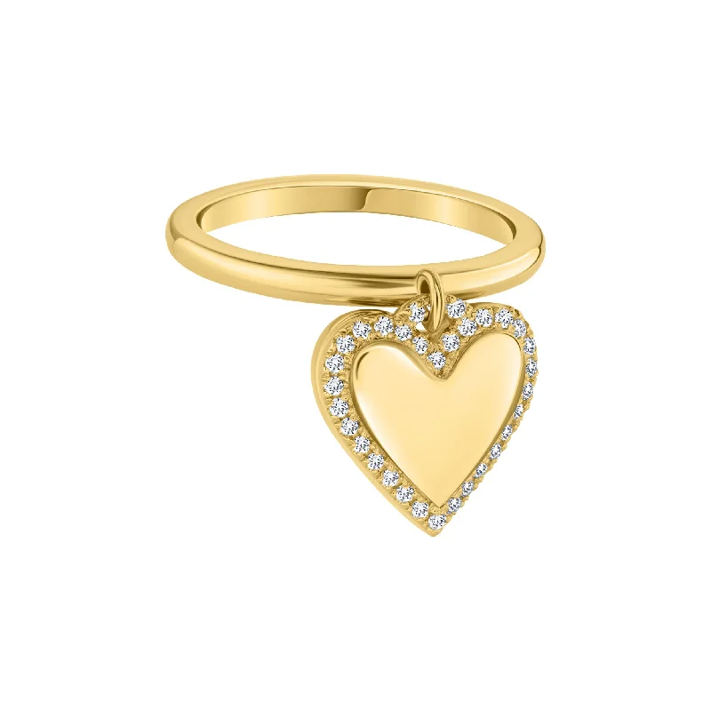 Vintage-inspired rings for women -Gold and Diamond Bubble Heart Charm Ring