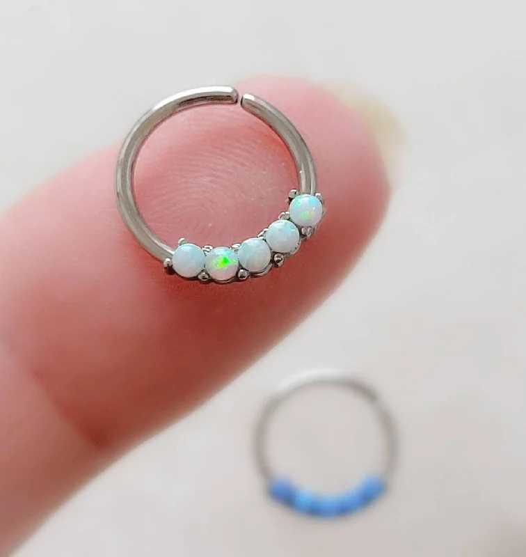 Fashion rings for women -Iridescent Opal Septum Ring