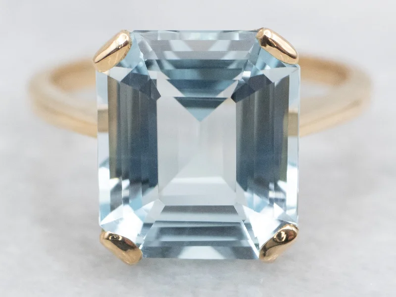 Elegant rings for women -Yellow Gold Blue Topaz Solitaire Ring