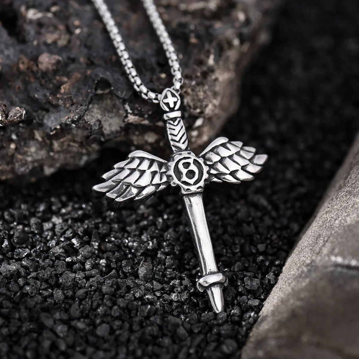 Minimalist gold necklaces for women -IG Style Vintage Style Punk Wings Titanium Steel Men'S Pendant Necklace