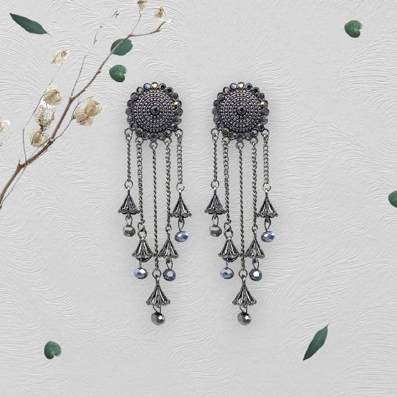 Statement stud earrings for women -Oxidised Earrings with Five Hanging Tassel