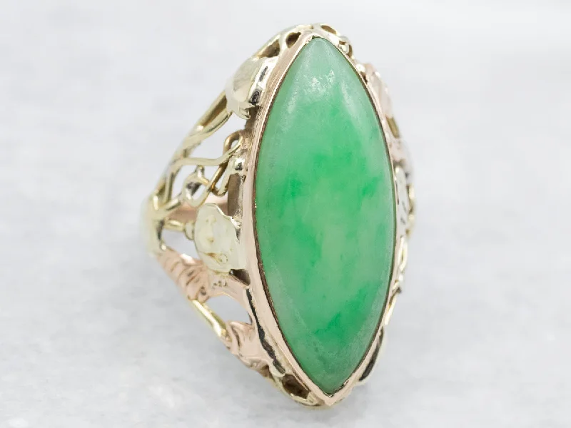 Stylish rings for women -Floral Art Nouveau Era Jadeite Cocktail Ring