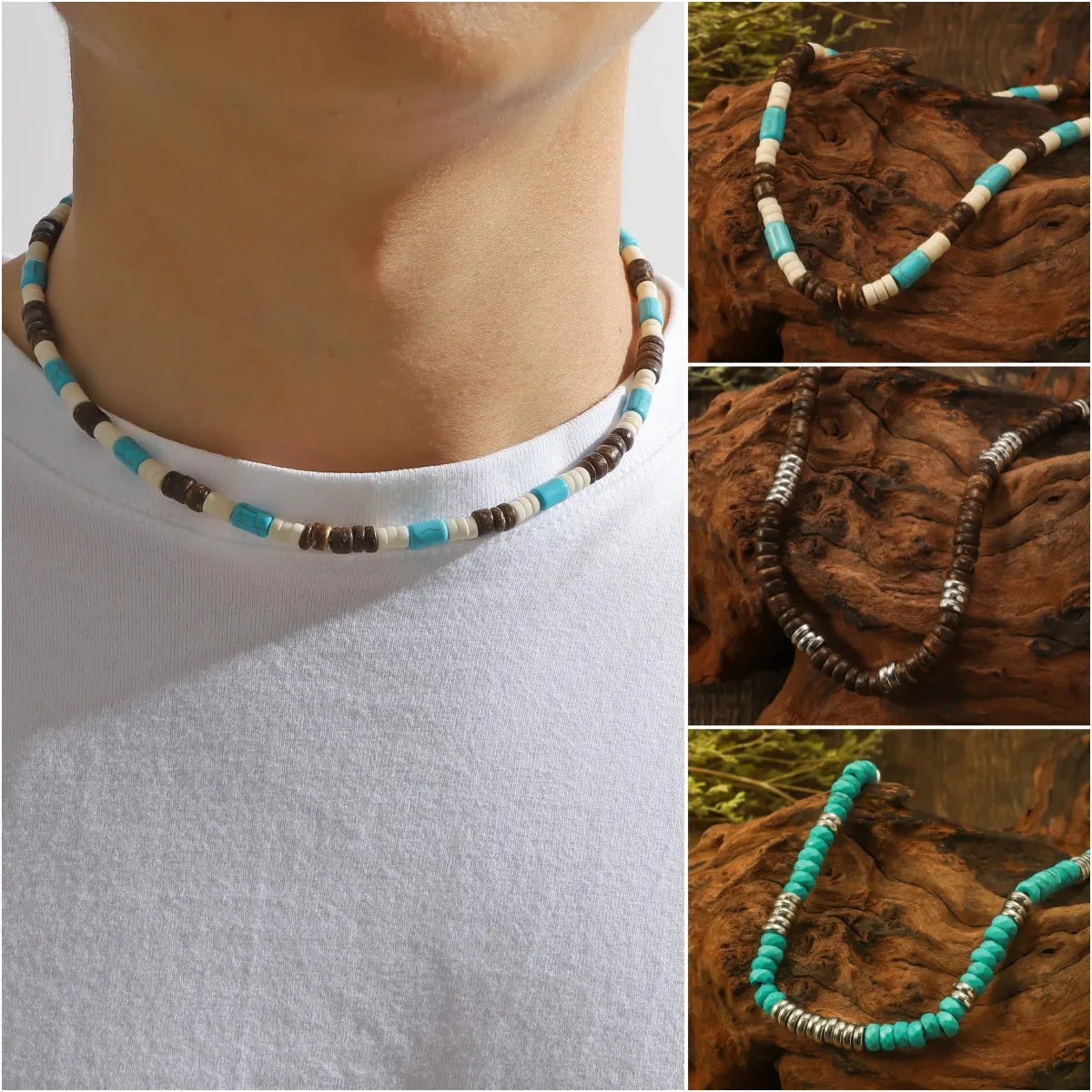 Artistic necklaces for women -Retro Color Block Wood Beaded Women'S Necklace