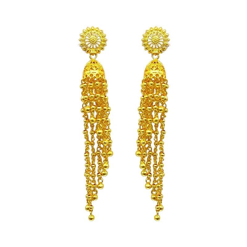 Clip-on earrings for women -Gold pearl Tassel Zumkha Earrings