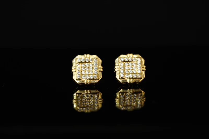 Gold rings for women -14k Square with lines Design and Crystals Earring