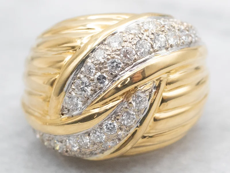 Trendy rings for women -Bold Wrapped Gold Diamond Bombé Ring